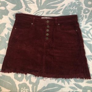 Indigo Rein Maroon Corduroy Button Down Skirt